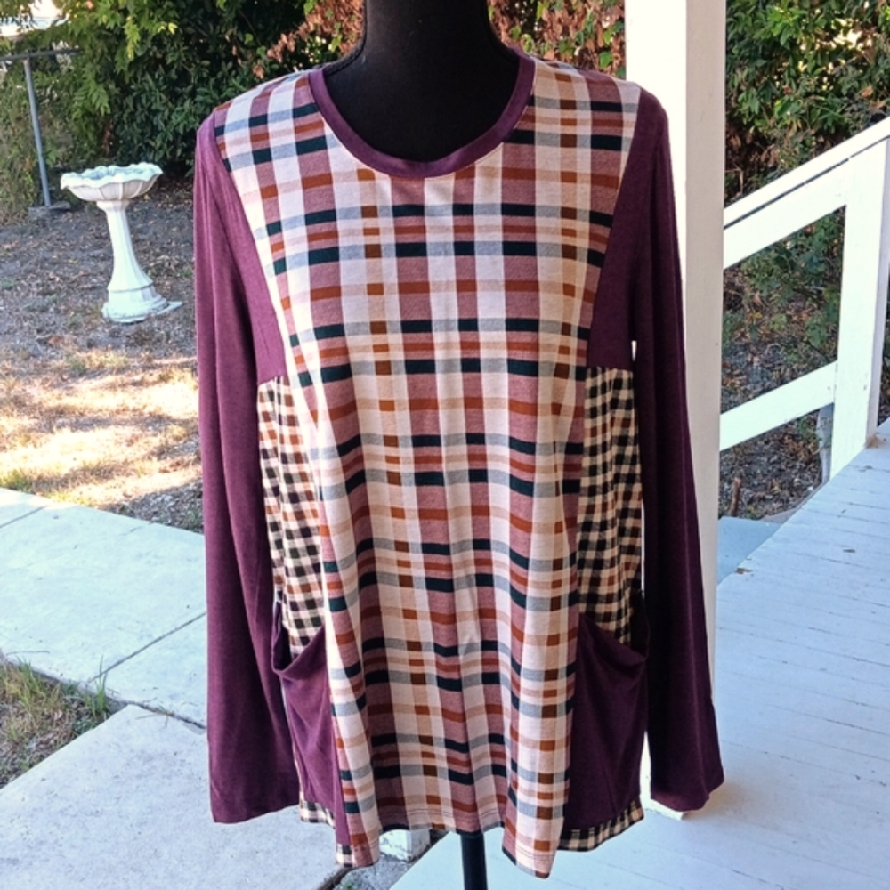 LOGO by Lori Goldstein purple plaid tunic, Academia, Preppy